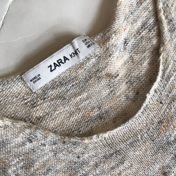 Zara Knit Sweater Dress Short Sleeve Tunic Gray Small Cotton Linen Mini Sundress - Picture 9 of 10